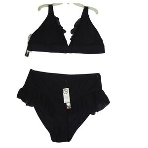 Fashion To Figure Women's Plus Size 3X Black Ruffle Bikini‎ Swim Top/Bottom NWT